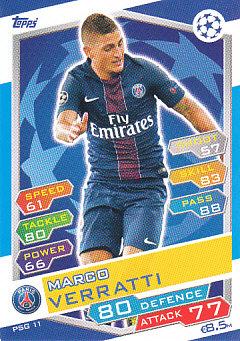 Marco Verratti Paris Saint-Germain 2016/17 Topps Match Attax CL #PSG11